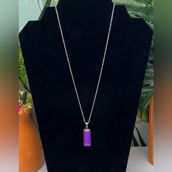 Classic Silver and Purple Glass Pendant Necklace - Stylish Casual Necklace - Picture 3 of 9